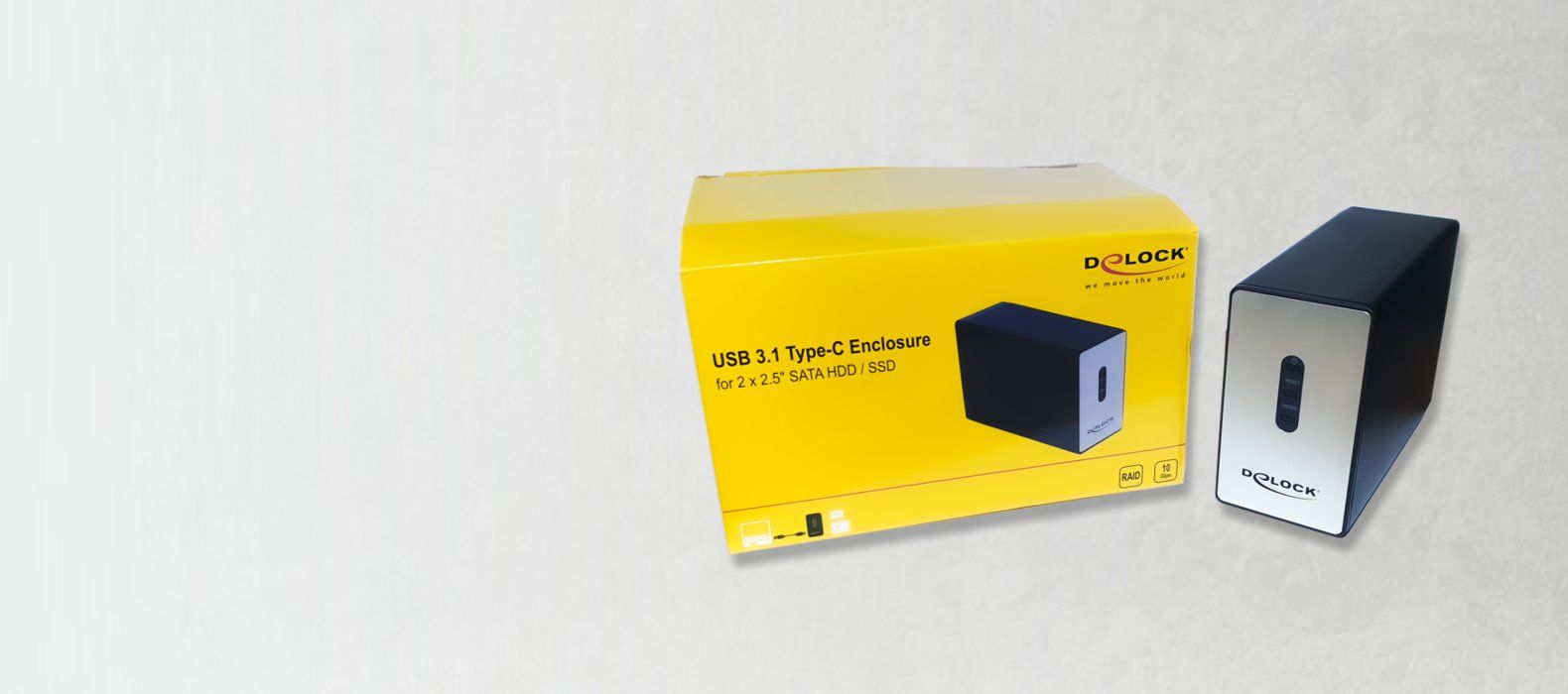 test delock 42607 Externes USB-3.1-Type C 2 x 2.5 SATA Raid titelbild